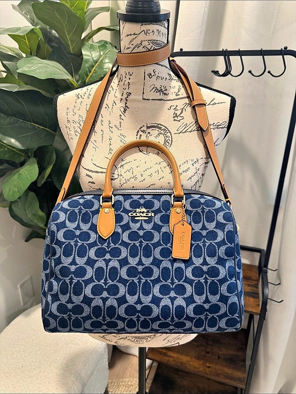 Coach Rowan Large Satchel Signature Denim Vachetta Leather CY699 - Never Used
